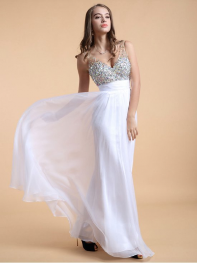 Donna Bridal plesové a maturitní šaty s bohatě zdobeným živůtkem a výstřihem do V Bílá Velikost 32 kód 331