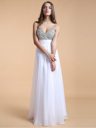 Donna Bridal plesové a maturitní šaty s bohatě zdobeným živůtkem a výstřihem do V Bílá Velikost 32 kód 331