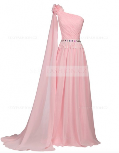 Donna Bridal formální plisované šaty přes jedno rameno s květovanými aplikacemi a s dlouhým ozdobným rukávem až po zem Růžová Velikost 32 kód 272