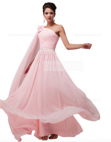 Donna Bridal formální plisované šaty přes jedno rameno s květovanými aplikacemi a s dlouhým ozdobným rukávem až po zem Růžová Velikost 32 kód 272