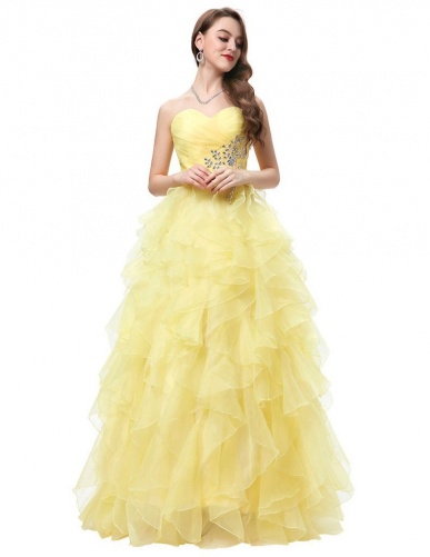 Donna Bridal plesové a večerní šaty s bohatě volánkovou sukní Žlutá Velikost 32 kod 340