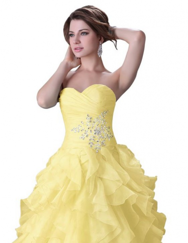 Donna Bridal plesové a večerní šaty s bohatě volánkovou sukní Žlutá Velikost 32 kod 340