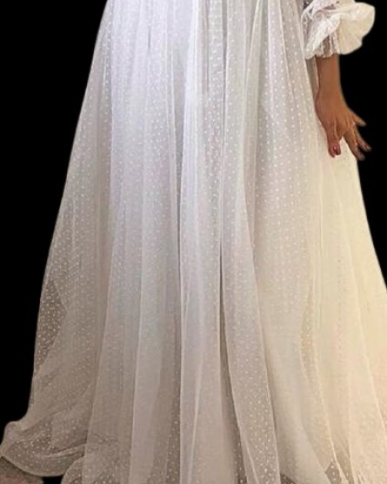 Donna Bridal elegantní, romantické puntíkované svatební šaty Bílá 32 kód 407