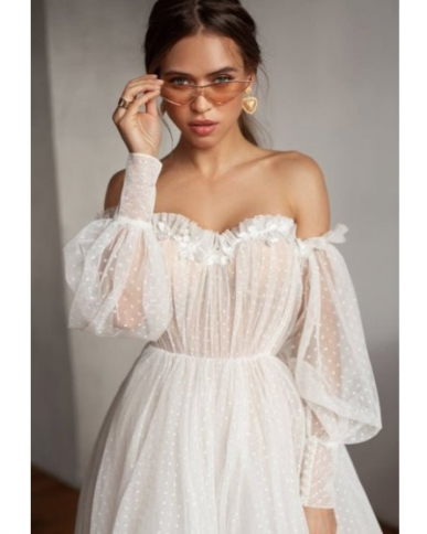 Donna Bridal elegantní, romantické puntíkované svatební šaty Bílá 32 kód 407