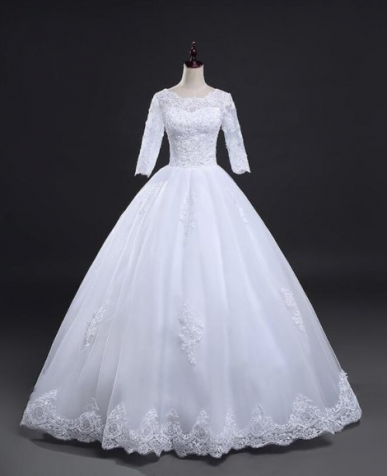 Donna Bridal svatební šaty 3/4 krajkovými rukávy + SPODNICE ZDARMA Bílá 38 kod 140