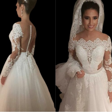 Donna Bridal gorgeous wedding dress with refined transparent bodice + original back with only tulle and buttons Ivory 36 code 95