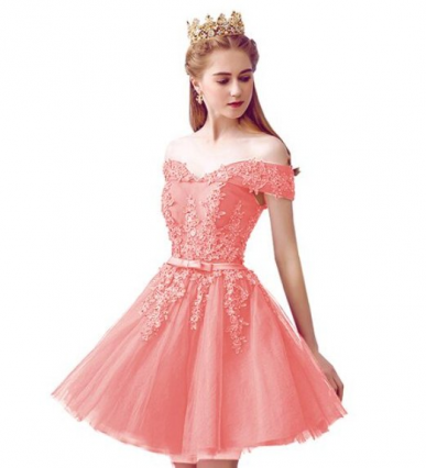 Donna Bridal koktejlové krajkové šaty Lososová Velikost 32 kód 255