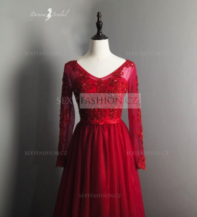 Donna Bridal maturitní šaty s dlouhými rukávy a stylou sukní ŠATY 34 kód 214