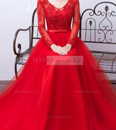 Donna Bridal maturitní šaty s dlouhými rukávy a stylou sukní ŠATY 34 kód 214