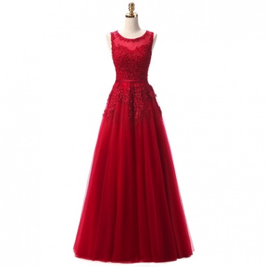Donna Bridal nádherné večerní krajkové dlouhé šaty Červená tmavá Velikost 32 kód 469