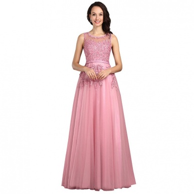 Donna Bridal nádherné večerní krajkové dlouhé šaty Růžová Velikost 32 kód 469