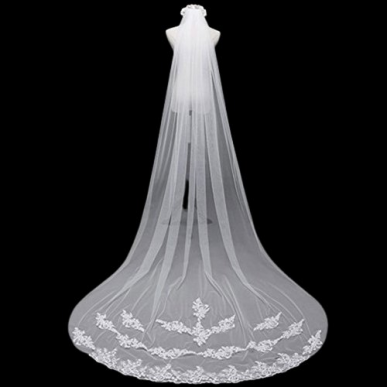 Donna Bridal dvouvrstvý krajková svatevní závoj s hřebenem 300 m dlouhým Bílá Velikost 300 cm kód 485