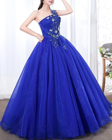 Donna Bridal plesové  a společenské šaty s motýlky + 3D květy + SPODNICE ZDARMA Modrá královská Velikost 34 kód 493