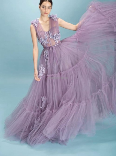 Donna Bridal romantické šaty s korzetovým živůtkem a 3D květovanou aplikací na ramínkách Fialová světlá Velikost 32 kód 243