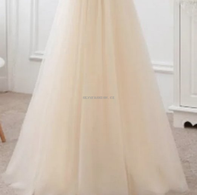 Donna Bridal romantické krásné plesové a společenské šaty Šampaň Velikost 32 kód 217