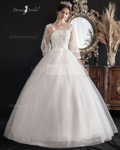 Donna Bridal svatební šaty s dvojtým dlouhým rukávy + třyptivá sukně Ivory Velikost 30 kód 527