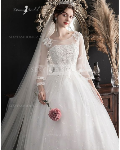 Donna Bridal svatební šaty s dvojtým dlouhým rukávy + třyptivá sukně Ivory Velikost 30 kód 527