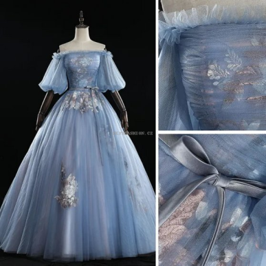 Donna Bridal Elegantní společenské společenské šaty A-line s lodičkovým výstřihem Modrá Velikost 30 kód 532