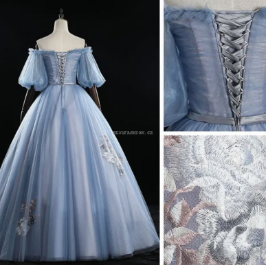 Donna Bridal Elegantní společenské společenské šaty A-line s lodičkovým výstřihem Modrá Velikost 30 kód 532