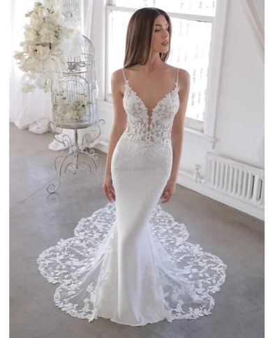 Donna Bridal Vintage svatební šaty s krásnou krajkou na vlečce a šatech s výstřihem do V Ivory Velikost 32 kód 536