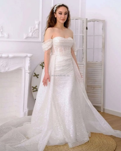 Donna Bridal luxusní třpytivé korzetové svatební šaty s vlečkou Bílá Velikost 32 kód 538