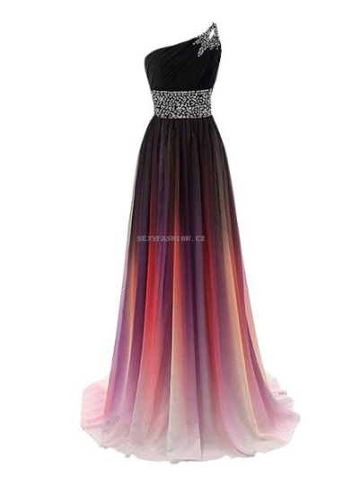 Donna Bridal nádherné ombre plesové a maturitní šaty se zvýšeným zdobeným pasem Ombré mix barev Velikost 32 kód 549