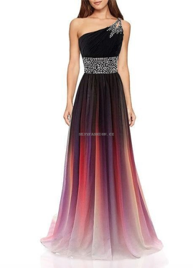 Donna Bridal nádherné ombre plesové a maturitní šaty se zvýšeným zdobeným pasem Ombré mix barev Velikost 32 kód 549