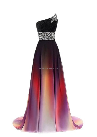 Donna Bridal nádherné ombre plesové a maturitní šaty se zvýšeným zdobeným pasem Ombré mix barev Velikost 32 kód 549