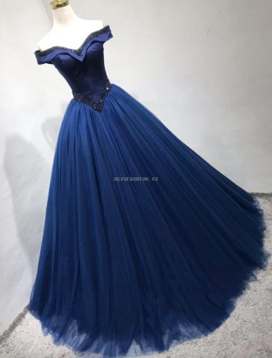 Donna Bridal princeznovské korzetové šaty s kamínky a bohatou sukní Modrá námořnická Velikost 30 kód 551