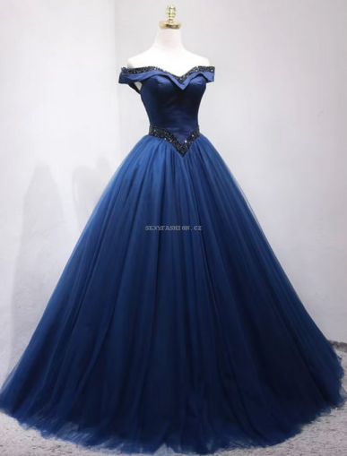 Donna Bridal princeznovské korzetové šaty s kamínky a bohatou sukní Modrá námořnická Velikost 30 kód 551