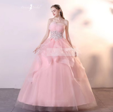 Donna Bridal večerní plesové šaty s bohatou sukní Růžová Velikost Vlastní velikost + 500,- kód 174