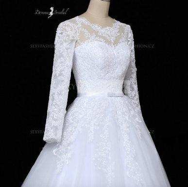 Donna Bridal nádherné svatební šaty s krajkou na zádech + šněrování - originální design + SPODNICE A DLOUHÝ ZÁVOJ ZDARMA SKLADEM - BÍLÁ - prsa: 93 cm, pas: 86cm, boky: 115cm kód 101