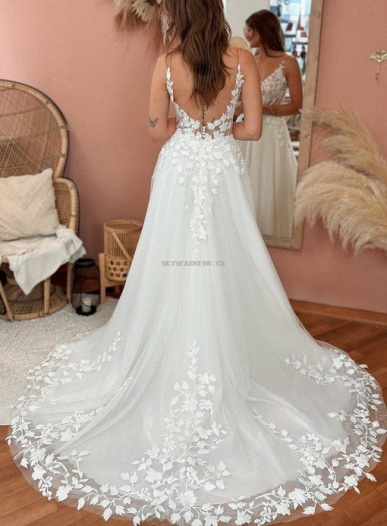 Donna Bridal romantické krajkové svatební šaty, plesové šaty v barvě fialové - více barev viz VZORNÍK Bílá Velikost 32 kód 559