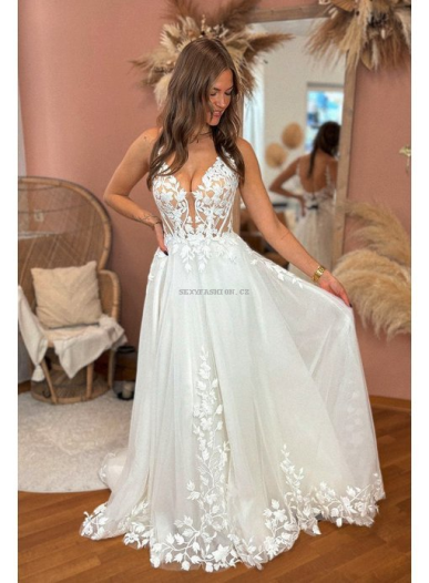 Donna Bridal romantické krajkové svatební šaty, plesové šaty v barvě fialové - více barev viz VZORNÍK Bílá Velikost 32 kód 559