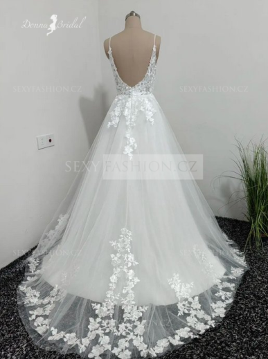 Donna Bridal svatební krajkové šaty - otevřená záda -  vhodné pro letní svatby Bílá Velikost 32 kód 560