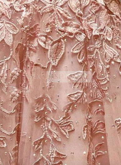 Donna Bridal Luxusní plesové & společenské šaty s krajkou, kamínky a šněrováním na zádech – ball gown silueta Růžová světlá Velikost 34 kód 154