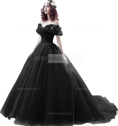 Donna Bridal nádherné princeznovské svatební/plesové šaty s 3D motýlky Černá Velikost 42 kód 166