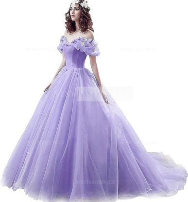 Donna Bridal nádherné princeznovské svatební/plesové šaty s 3D motýlky Levandulová Velikost 44 kód 166