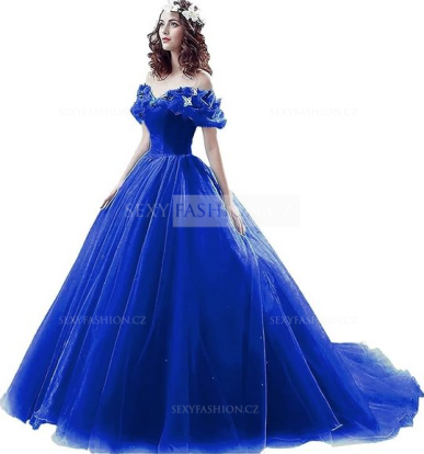 Donna Bridal nádherné princeznovské svatební/plesové šaty s 3D motýlky Modrá královská Velikost 30 kód 166