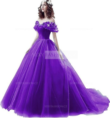 Donna Bridal nádherné princeznovské svatební/plesové šaty s 3D motýlky Fialová Velikost 32 kód 166