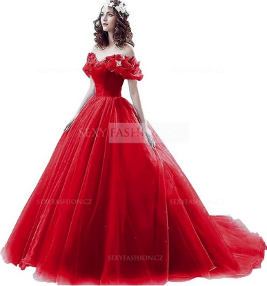 Donna Bridal nádherné princeznovské svatební/plesové šaty s 3D motýlky Červená tmavá Velikost Vlastní velikost + 500,- kód 166