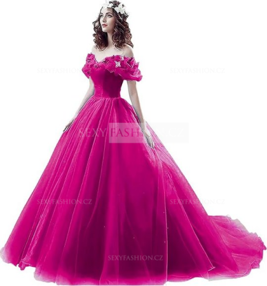 Donna Bridal nádherné princeznovské svatební/plesové šaty s 3D motýlky Fuchsiová Velikost Vlastní velikost + 500,- kód 166