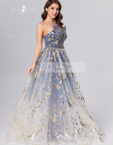 Donna Bridal společenské šaty princeznovského střihu v modré se zlatým potiskem Mix barev - stejná jako na fotografii Velikost 36 kód 567
