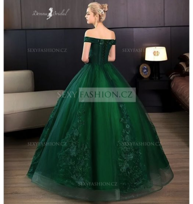 Donna Bridal romantické šaty s krajkou do tvaru květin + SPODNICE ZDARMA Zelená tmavá Velikost 42 kód 164