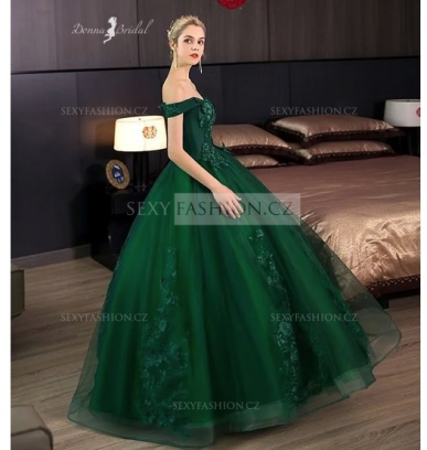 Donna Bridal romantické šaty s krajkou do tvaru květin + SPODNICE ZDARMA Zelená tmavá Velikost 42 kód 164