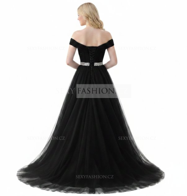 Donna Bridal formální tylové plisované šaty na ples s kamínkovým páskem Černá Velikost 30 kód 194