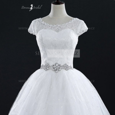 Donna Bridal svatební tylové šaty s opaskem + SPODNICE ZDARMA Ivory Velikost 40 kód 73