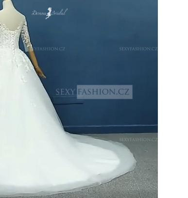 Donna Bridal romantické krajkové šaty s vlečkou + DLOUHÝ ZÁVOJ ZDARMA Ivory Velikost 34 kód 147