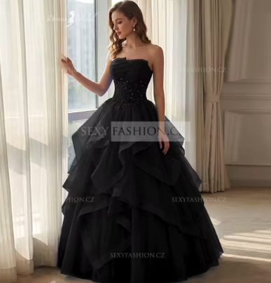 Donna Bridal večerní plesové šaty s bohatou sukní Černá Velikost 34 kód 174