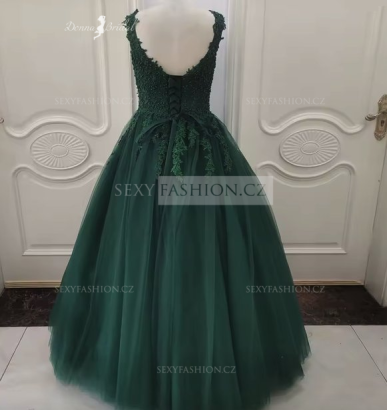 Donna Bridal nádherné plesové šaty s perličkami + SPODNICE ZDARMA Zelená tmavá Velikost 44 kód 162